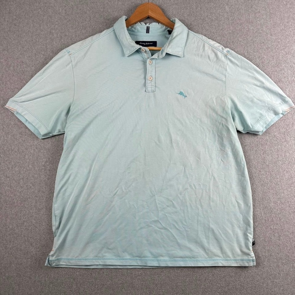 Tommy Bahama IslandZone Mens XL Light Blue Short Sleeve Polo Shirt Marlin Logo